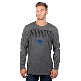 Ultra Game NBA Official Mens Super Soft Game Day Long Sleeve T-Shirt - Unisex, Golden State Warriors, Heather Charcoal, Medium