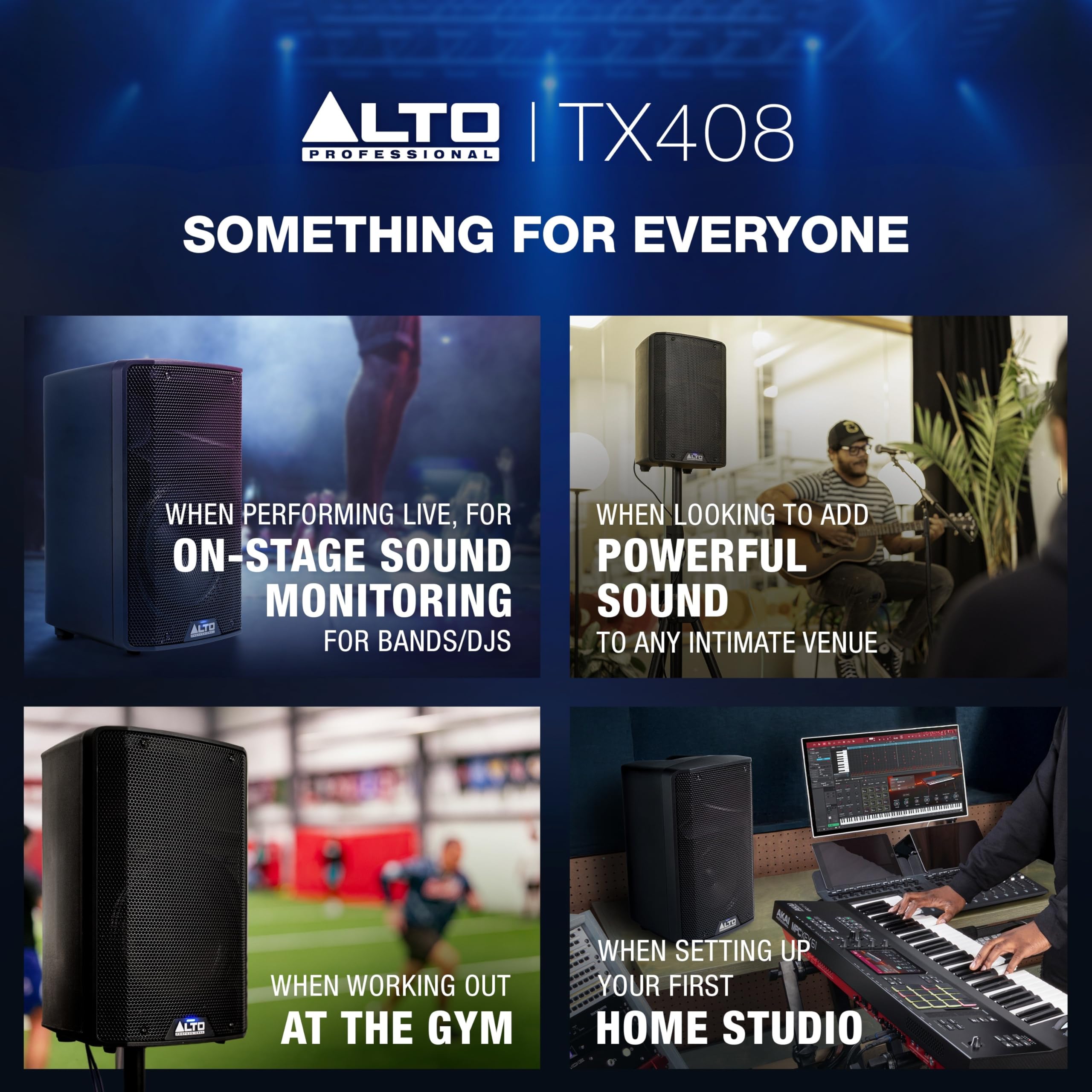 ALTO TX408 350W 8" Aktywny Głośnik PA | TWS Bluetooth, 2‑Kanałowy Mikser, Tryb Monitora, Dla Zespołów, DJ, Prób i Obiektów