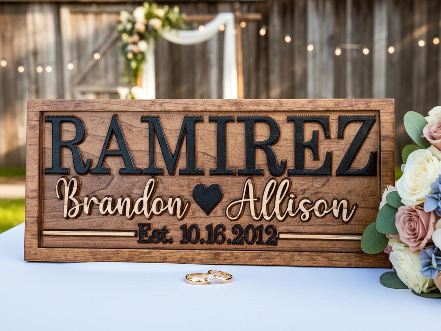 Bridal Shower Gift | Personalized Wedding Gift Last Name Established Sign | Anniversary | Engagement Gifts | Valentines Day Gift | Wood Wedding Sign | Name Heart Sign | Couples Gift