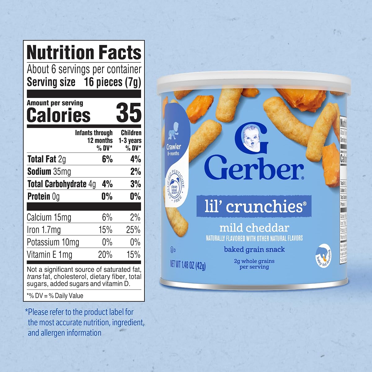 Gerber Stage 3 Mild Cheddar Lil Crunchies Snack, 1.48 Oz, 6 Pack image 1