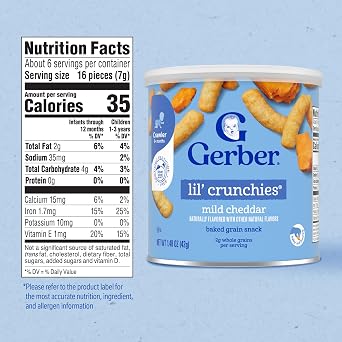 Gerber Stage 3 Mild Cheddar Lil Crunchies Snack, 1.48 Oz, 6 Pack