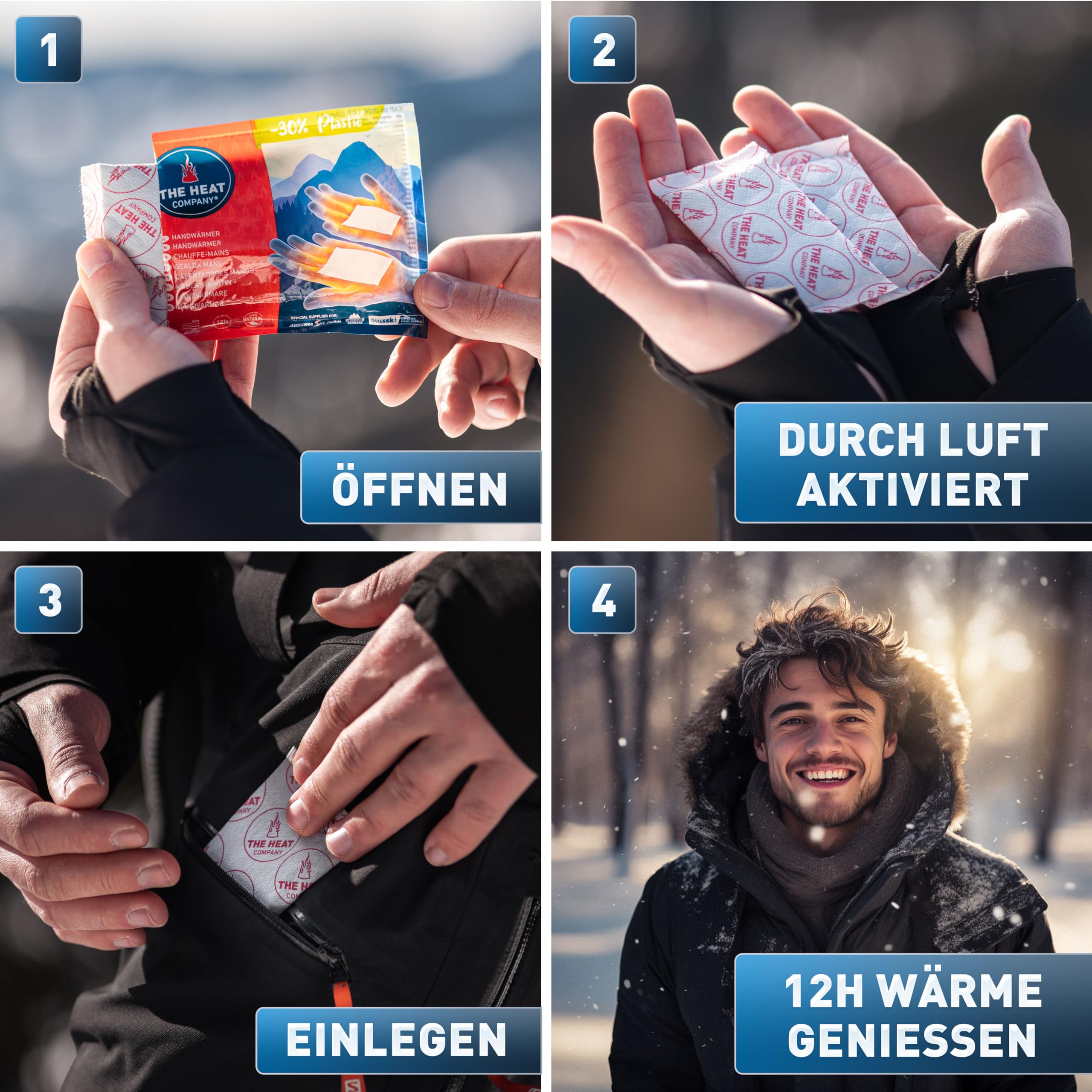 THE HEAT COMPANY Handwärmer - Neu: 30% weniger Plastik - EXTRA WARM: 12 Std. Wärme für die Hände - 10, 16, 32 oder 40 Paar - luftaktivierte Wärmepads - Taschenheizung gegen kalte Hände