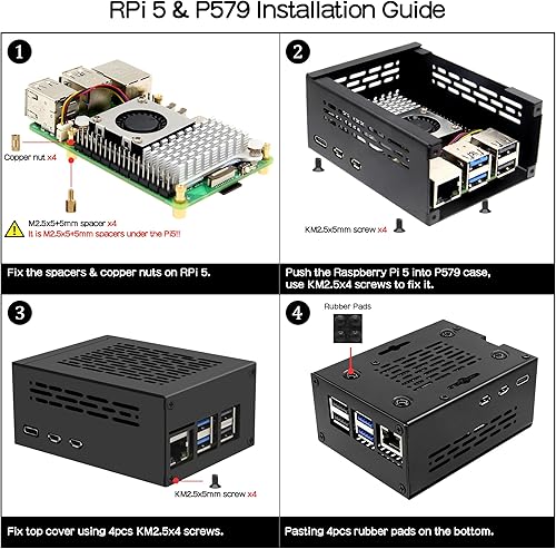 Miniatura 6 de Geekworm Funda metálica P579 PCIe con enfriador activo oficial Pi 5 para Raspberry Pi 5 compatible con adaptador PCIe a NVMe