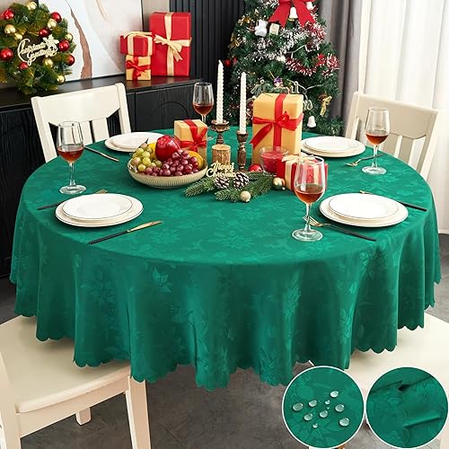 Miniatura 43 de Mantel Redondo Dorado Mantel de Mesa con Patrón de Hojas Borde Festoneado Sedoso Suave Impermeable Lavable 50 Pulgadas Cubierta de Mesa de Tela