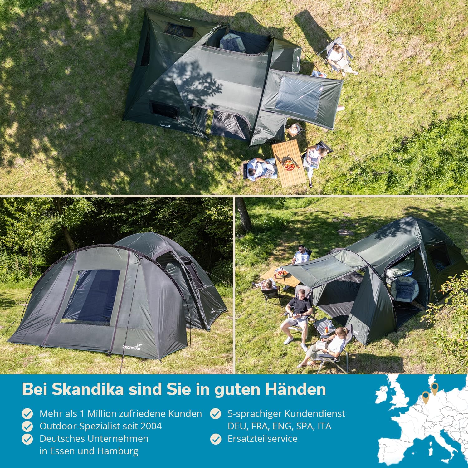 Skandika Kuppelzelt Västervik 5 | NEUES Modell 2024, Camping Zelt 5 Personen mit Vorraum, eingenähter Zeltboden, wasserdicht, 195 cm Stehhöhe, 3000 mm Wassersäule, 3 Eingänge | Familienzelt