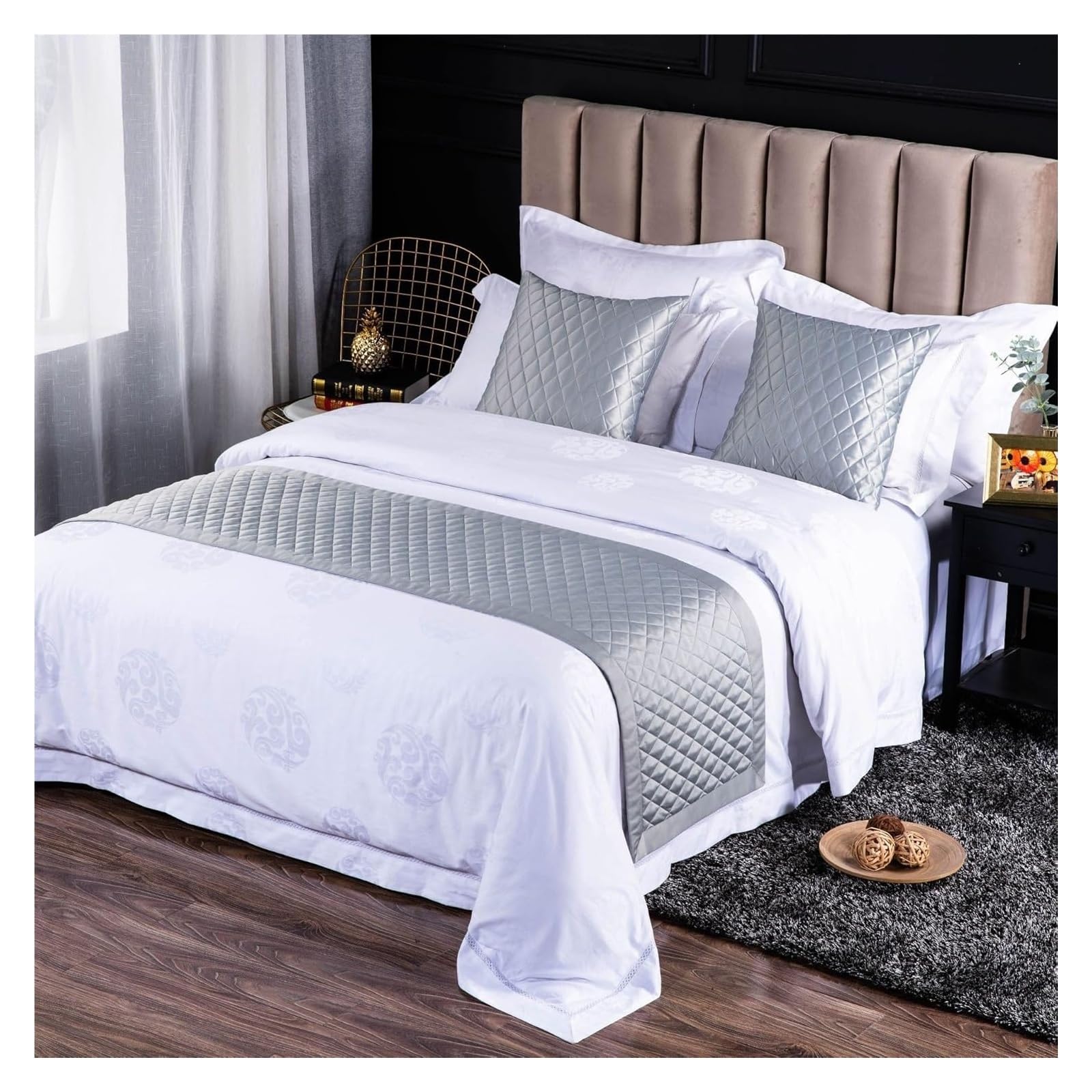 JFGCTYHXY Bed linen throws, Modern Rhombic Bedding Scarf Protection Bed End Slipcover Scarves For Bedroom Hotel Bedspread(Grijs,50 * 240cm for 180cm Bed)