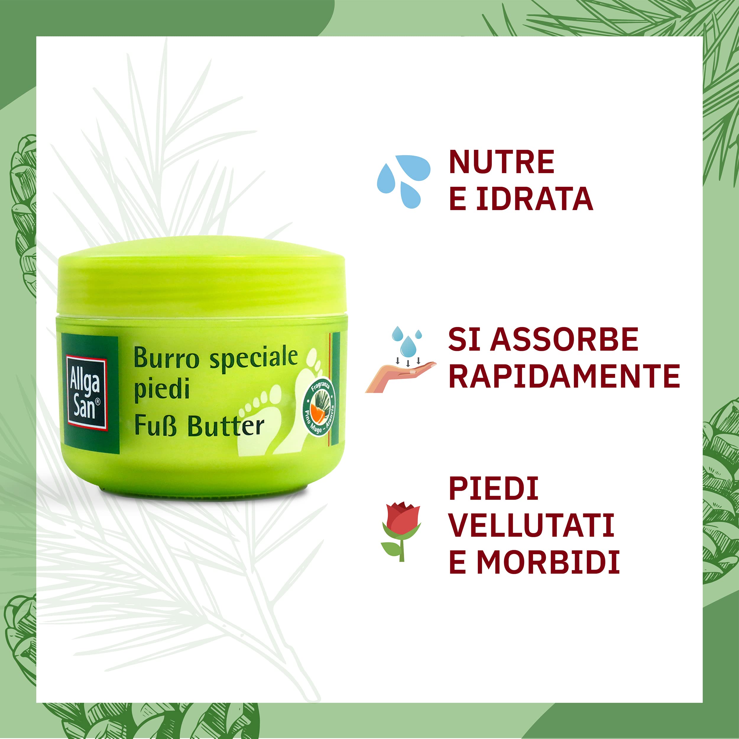 Allga San Burro Speciale Piedi - Crema Piedi Secchi e Screpolati, 200 ml - Idratante e Profumata per Piedi Vellutati Fin dalle Prime Applicazioni - Con Burro di Karitè e Burro di Cacao