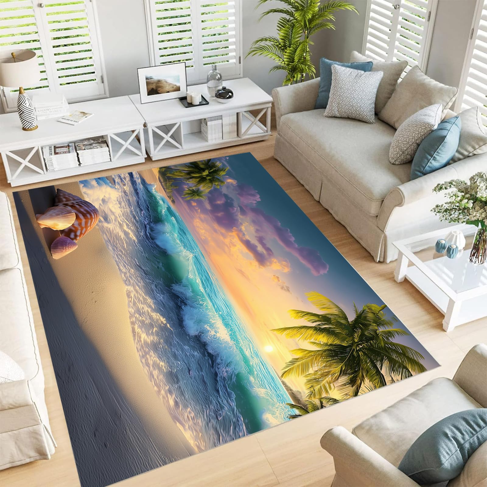 Tapis bleu clair de plage 60x90 cm lavable et antidérapant pour le salon