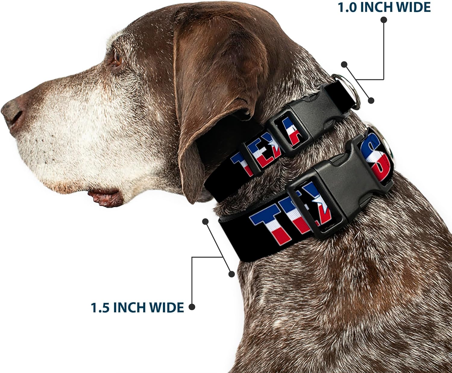 Buckle-Down Plastic Clip Collar - TEXAS w/Star Black/White/Blue/Red - 1.5" Wide - Fits 18-32" Neck - Large