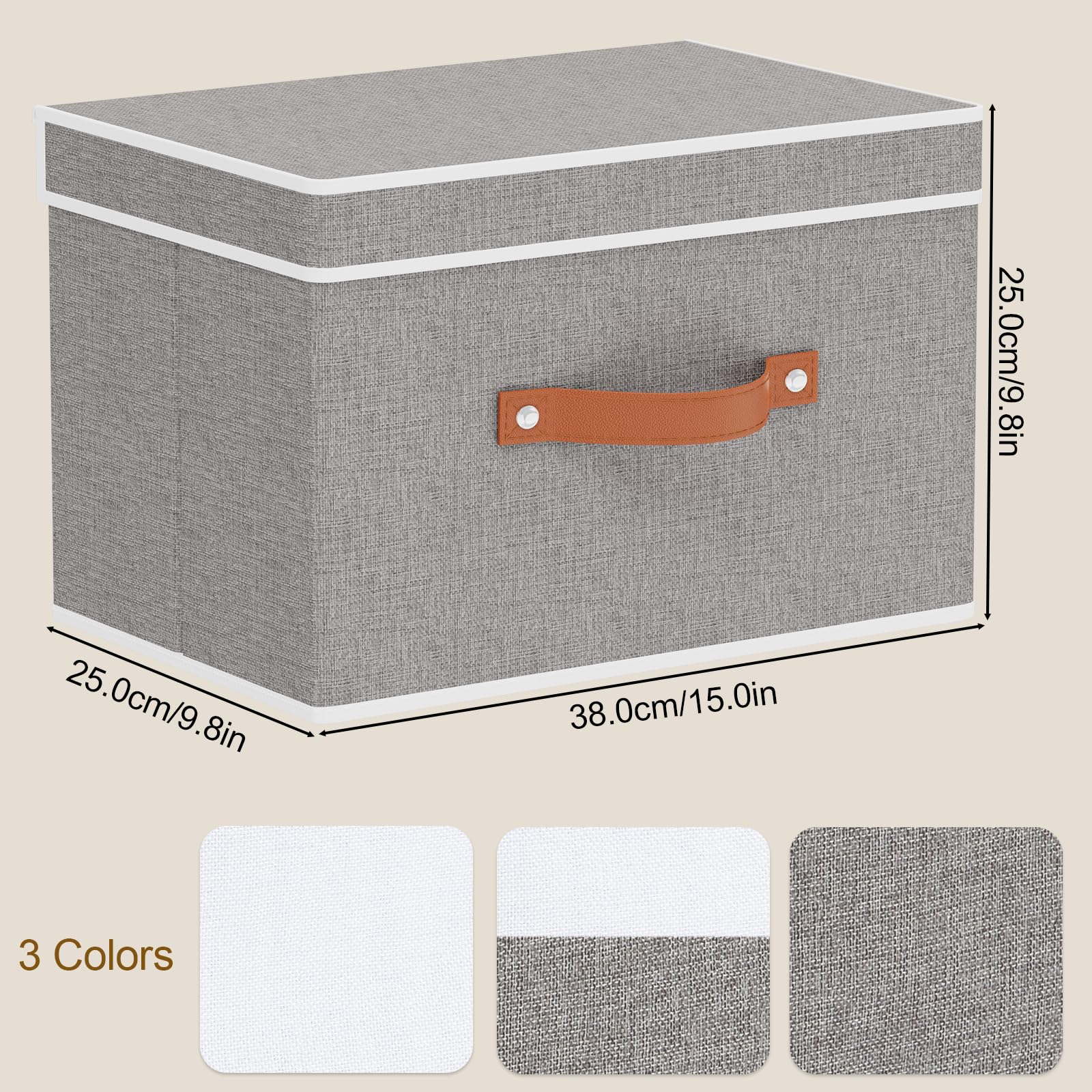 5 Stück Aufbewahrungsboxn, Aufbewahrungsbox mit Deckel, Faltbare Stoffbox Aufbewahrung für Wohnzimmer, Schlafzimmer, Kleiderschrank organizer, 38x25x25cm, Grau