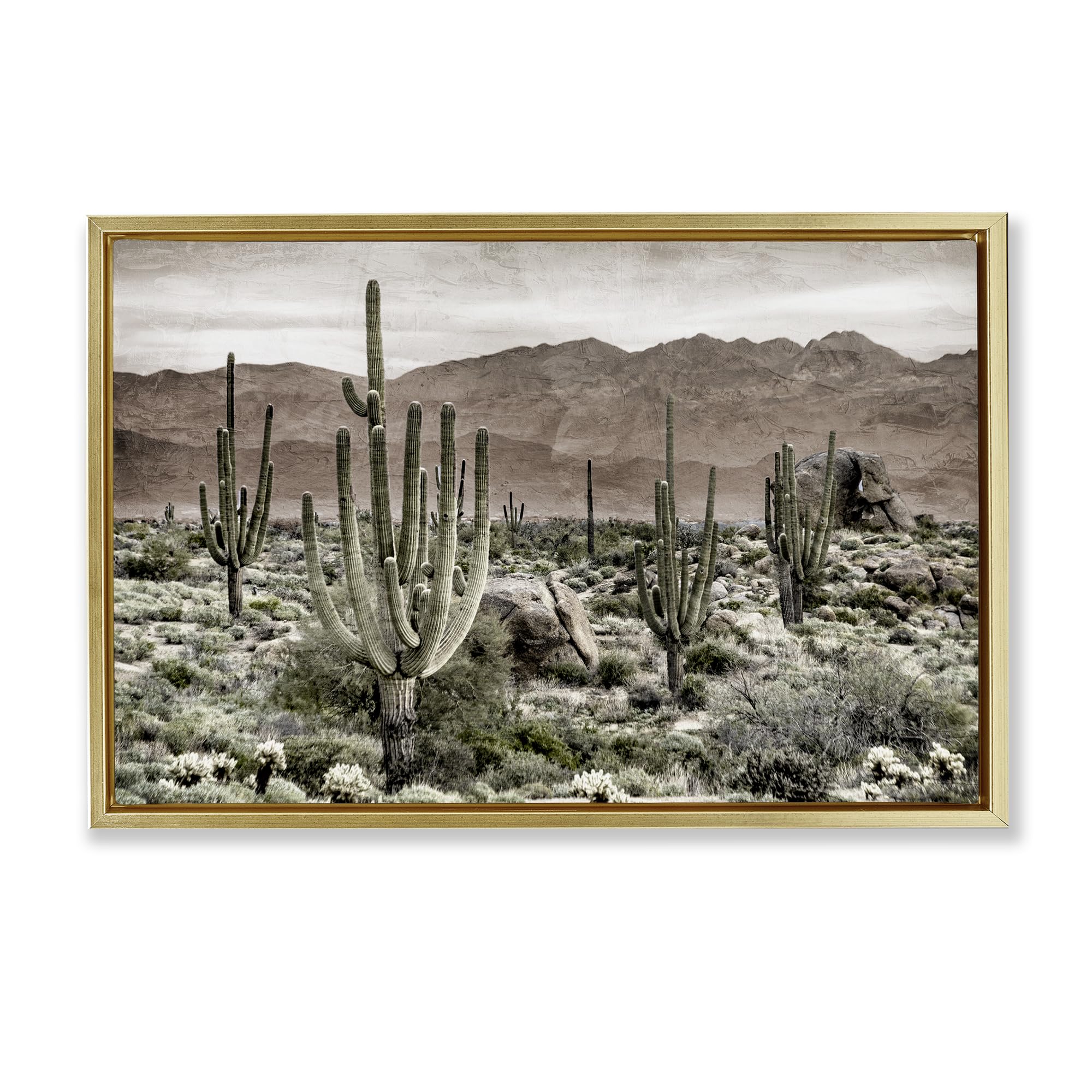 Stupell Industries Metallic Gold (Matte) Desert Cacti Wilderness Landscape, 16 X 24 Inch Canvas In Floater Frame