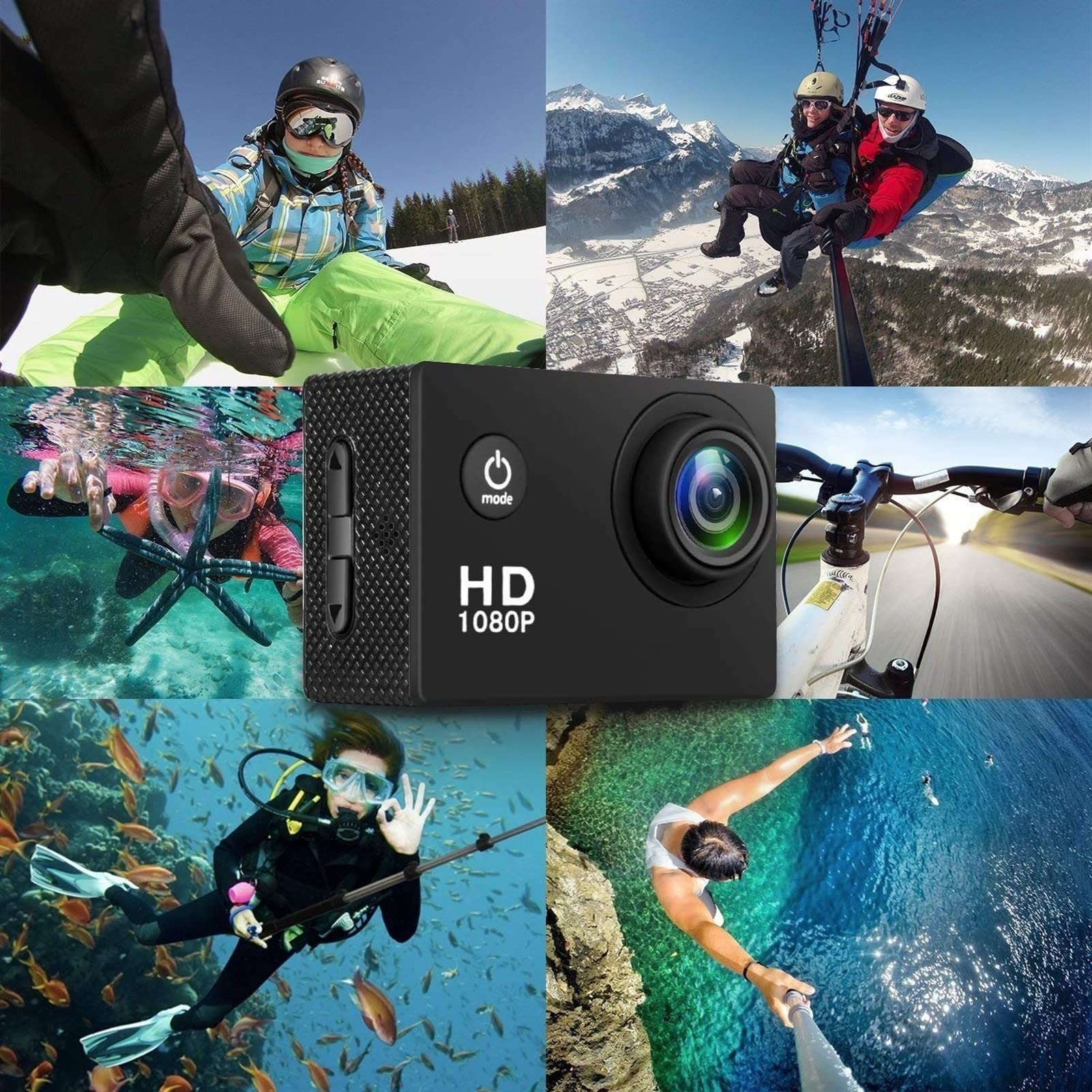 Telecamere d'azione Gli sport DV. Mini, fotocamera azione 1080p, da esterno macchina fotografica impermeabile subacquea, telecamera registrazione video 2,0 pollici fotocamera azione 4K Custodia imperm