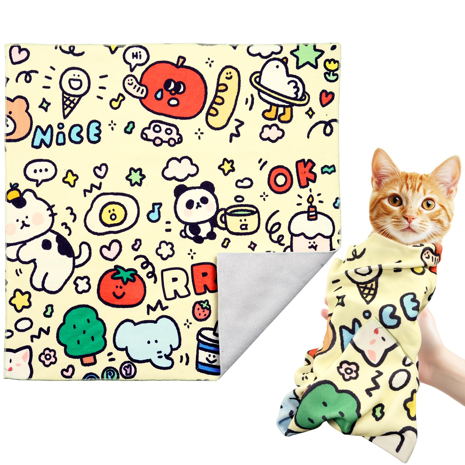 Uranshin Cat Grooming Wrap, Cat Wrap for Cutting Nails, Cat Restraint Wrap, Self-Adhesive Cat Swaddle Burrito Wrap for Nails Trimming, Medicine Feeding, Teeth Brushing, Ear Cleaning (13.8×13.8in)