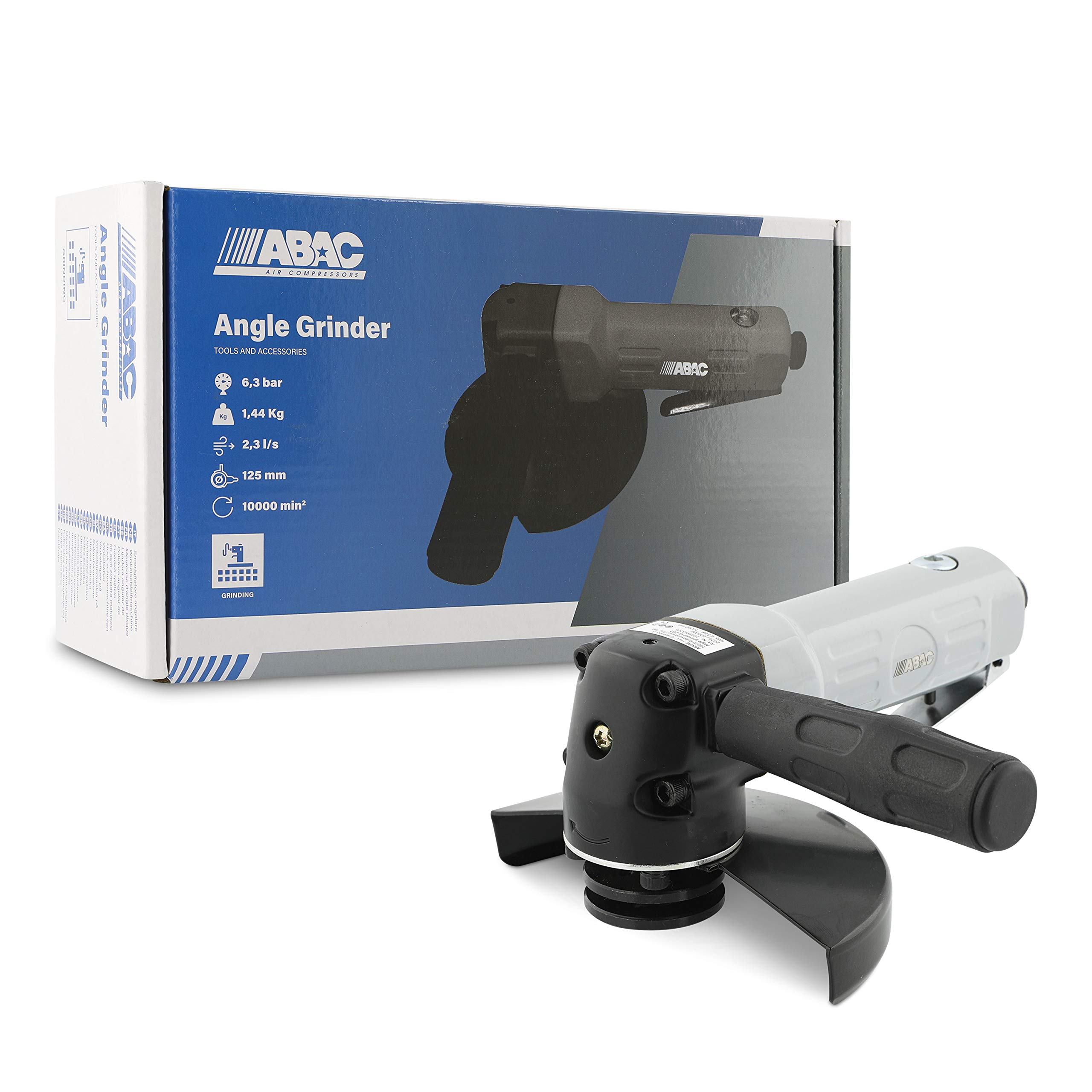 ABAC Smerigliatrice Angolare Pneumatica G-20, Smerigliatrice per Dischi da 125mm, 2 Chiavi, Inclusi Chiave Esagonale, Occhiali Protettivi, Attacco con Raccordo Universale