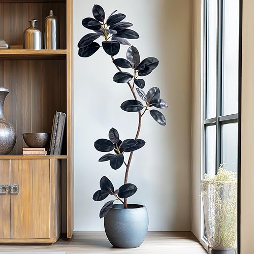 Miniatura 8 de Árbol de goma artificial de 6 pies, plantas artificiales para interiores, plantas artificiales para interiores, plantas tropicales falsas, piso