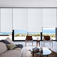Threehoney 4-Pack 47x110 Inch No-Tools Temporary Pleated Shades - Cut-to-Size Adhesive Fabric Privacy Blinds for Sliding Doors, French Doors, Windows (White)