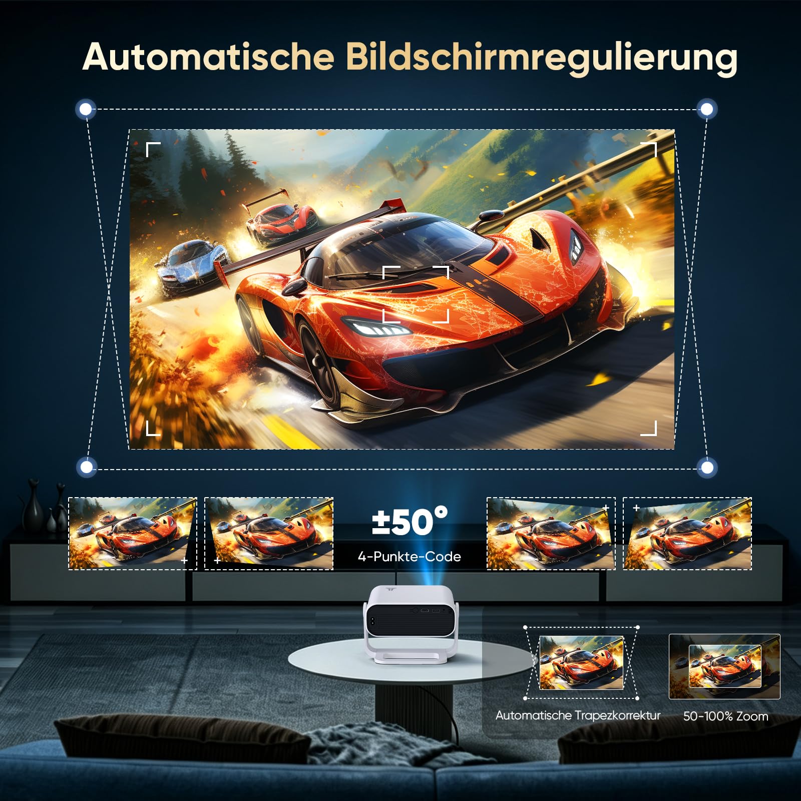 2026 Neuer Smart Mini Beamer Integrierte APP, Android 14,20000Lumens, Unterstützt 4K-Dekodierung,Automatische Trapezkorrektur, WiFi6 & BT5.2 Projektor，Beamer Heimkino für Handy/HDMI/PC