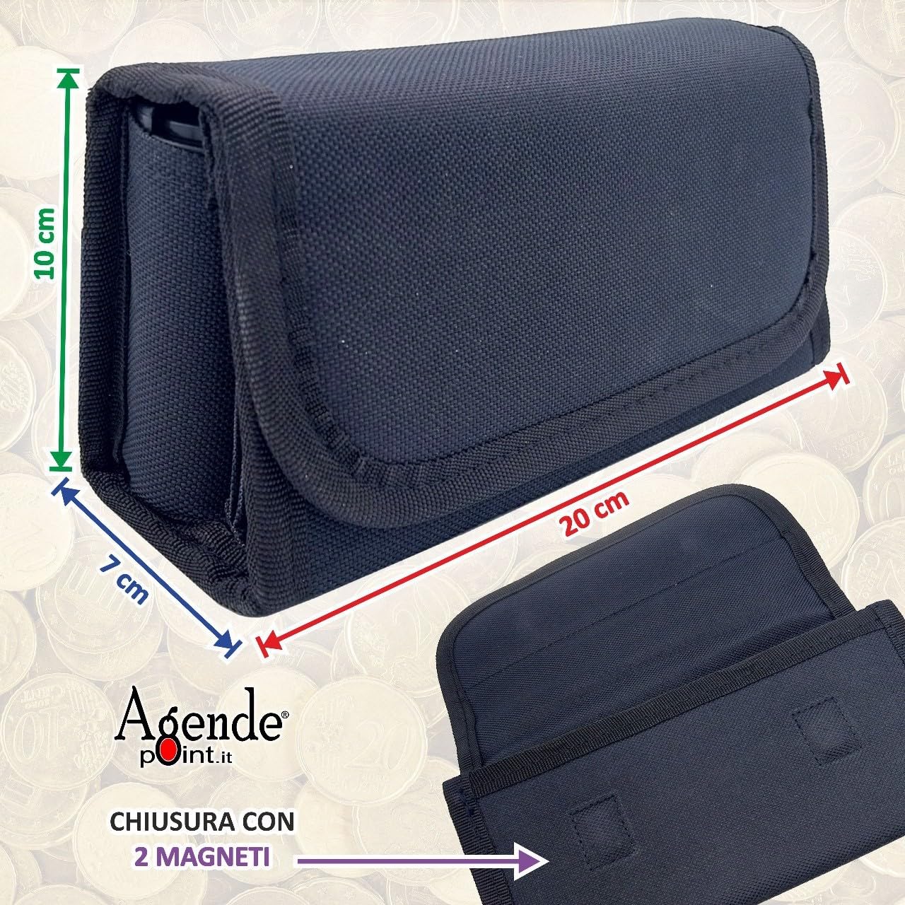 Agendepoint.it - Euro Marsupio Porta Monete E Banconote Chiusura Magnetica Borsello Da Camerire