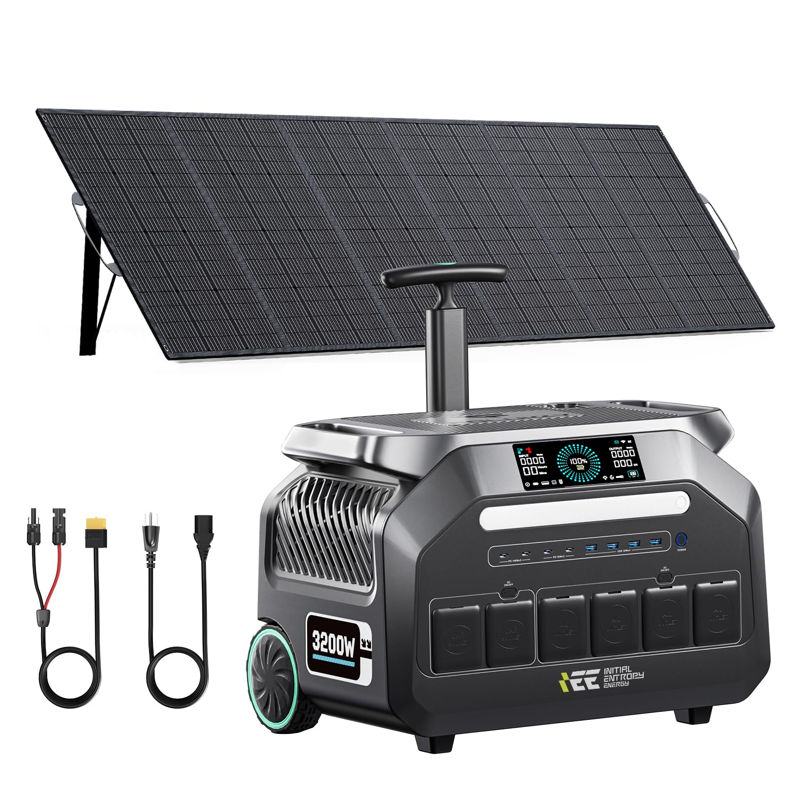 IEE 3200W Estación de Energía Portátil P3200 con 1 Panel 500W, Generador Solar 2016Wh, Batería LiFePO4, Carga Rápida 80% en 45min, APP, Power Station para Camping, Caravana, Emergencias