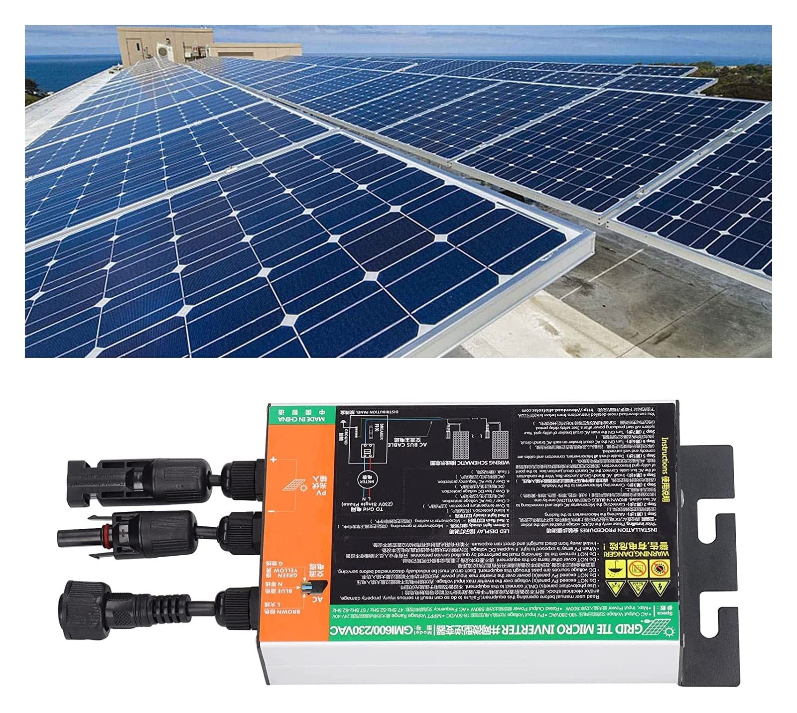 Falowniki sieciowe Solar Micro Inverter 230 600 W IP55 Wodoodporny mikroinwerter MPPT Grid Tie do małych systemów solarnych Mały system zasilania energią słoneczną do użytku