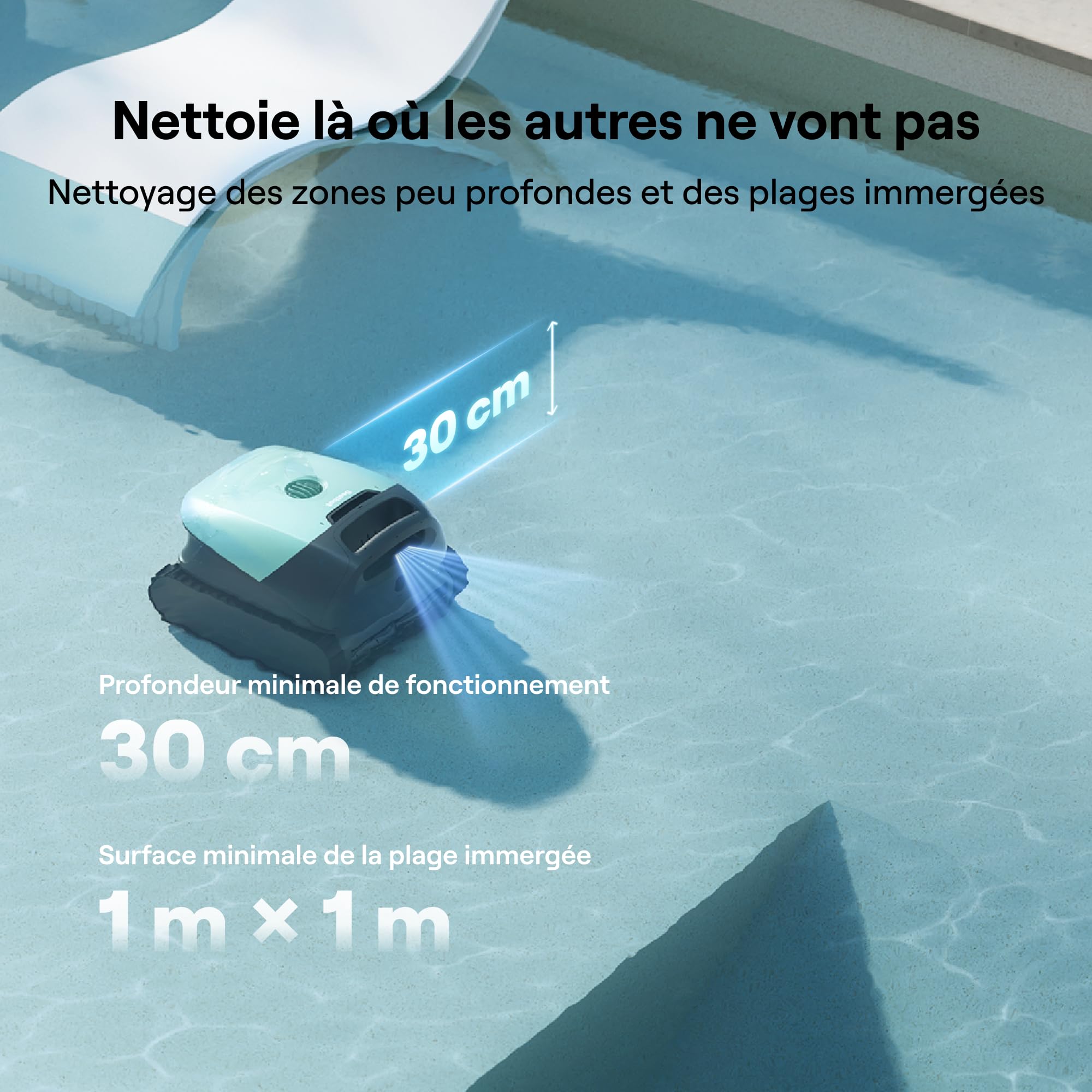 Beatbot Sora 10 Robot Piscine sans Fil 25700 LPH Fond Parois Ligne d'eau Plages Immergées Filtre 5L Spécial Feuilles 300 Min 300m² Vert