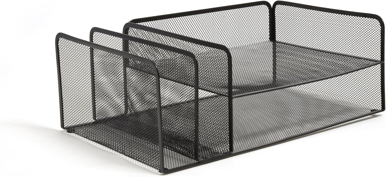 TRU RED Wire Mesh Horizontal File Organizer, 4‑Compartment – Desktop File Sorter for Papers, Folders & Mail