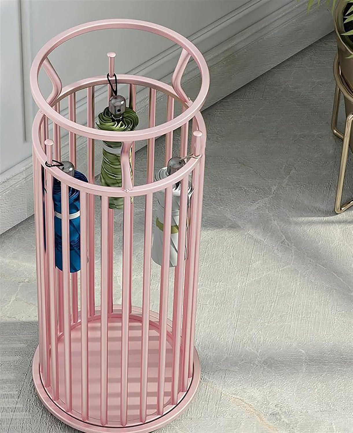 Umbrella Holder Versatile Umbrella Stand, Metal Rose Gold Round Umbrella Rack Holder, for Home Office Front Door Small Space