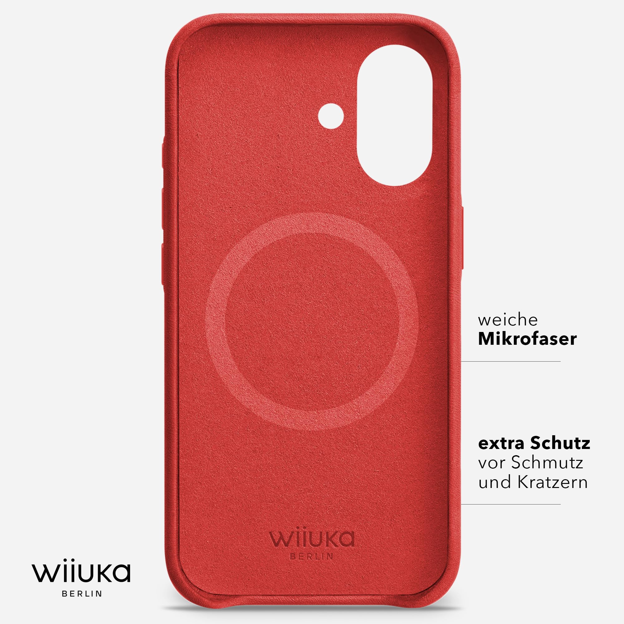 WIIUKA Funda para iPhone 17, piel de Alemania, funda de piel extrafina, funda premium para teléfono móvil, funda para teléfono móvil Qi, color rojo