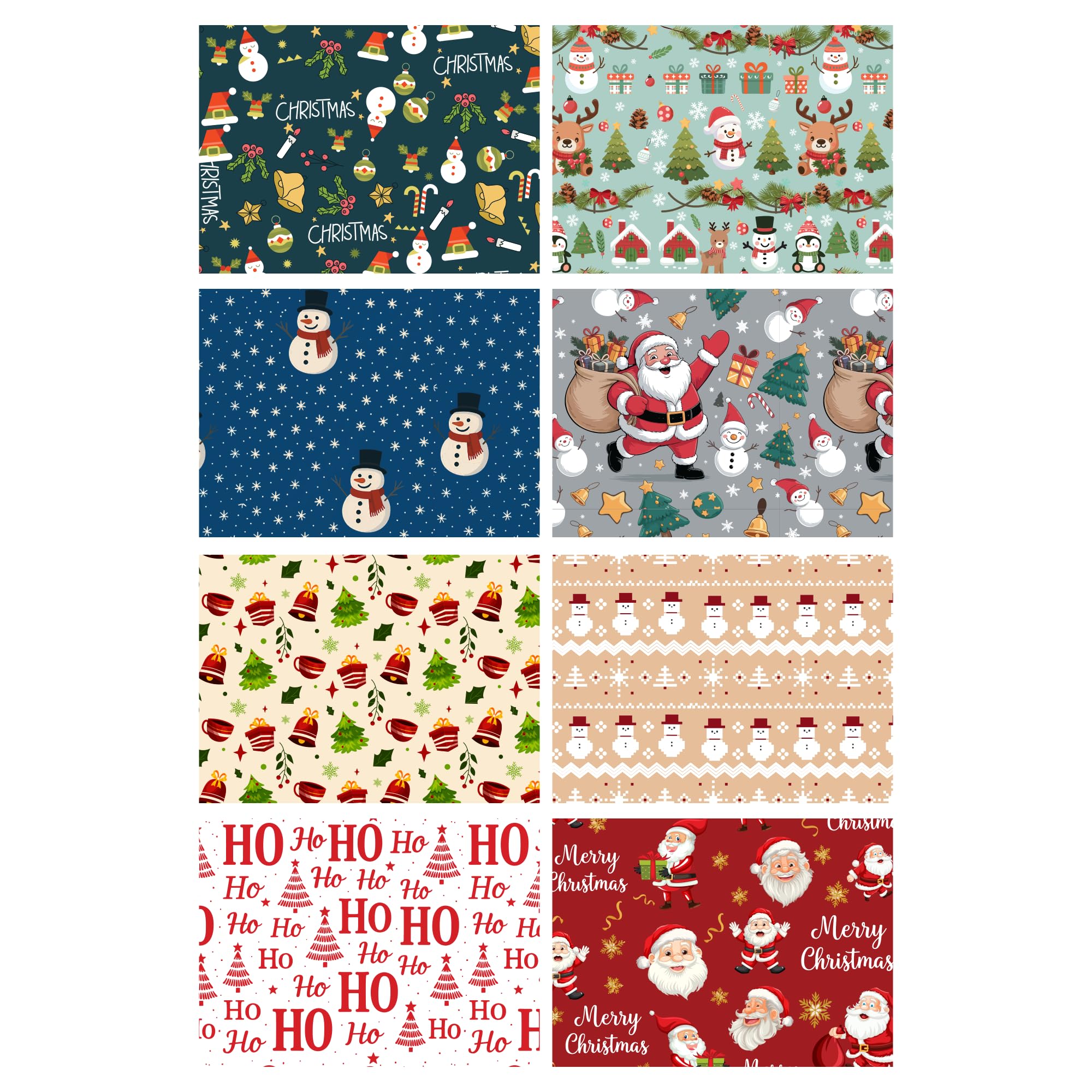 Christmas Wrapping Paper Sheets 70x50cm 40Pcs - 8 Assorted Design Cute & Traditional Festive Holiday Wrapping Paper UK Santa, Snowman, Tree, Reindeer Designs Recyclable & Durable - 80GSM