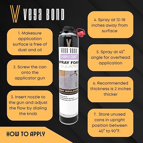 Miniatura 4 de Vega Bond Purplecoat - Espuma de aislamiento de celda cerrada de un solo componente premium, autoexpandible, 29 onzas, aerosol acústico, cobertura