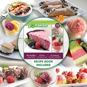 Yonanas Deluxe Frozen Fruit Soft Serve Dessert Maker, Vegan and Dairy-Free Treats with No Added Sugar, Easy Push Button Operation, Includes 75 Recipe Booklet, Dishwasher Safe Parts, in Black