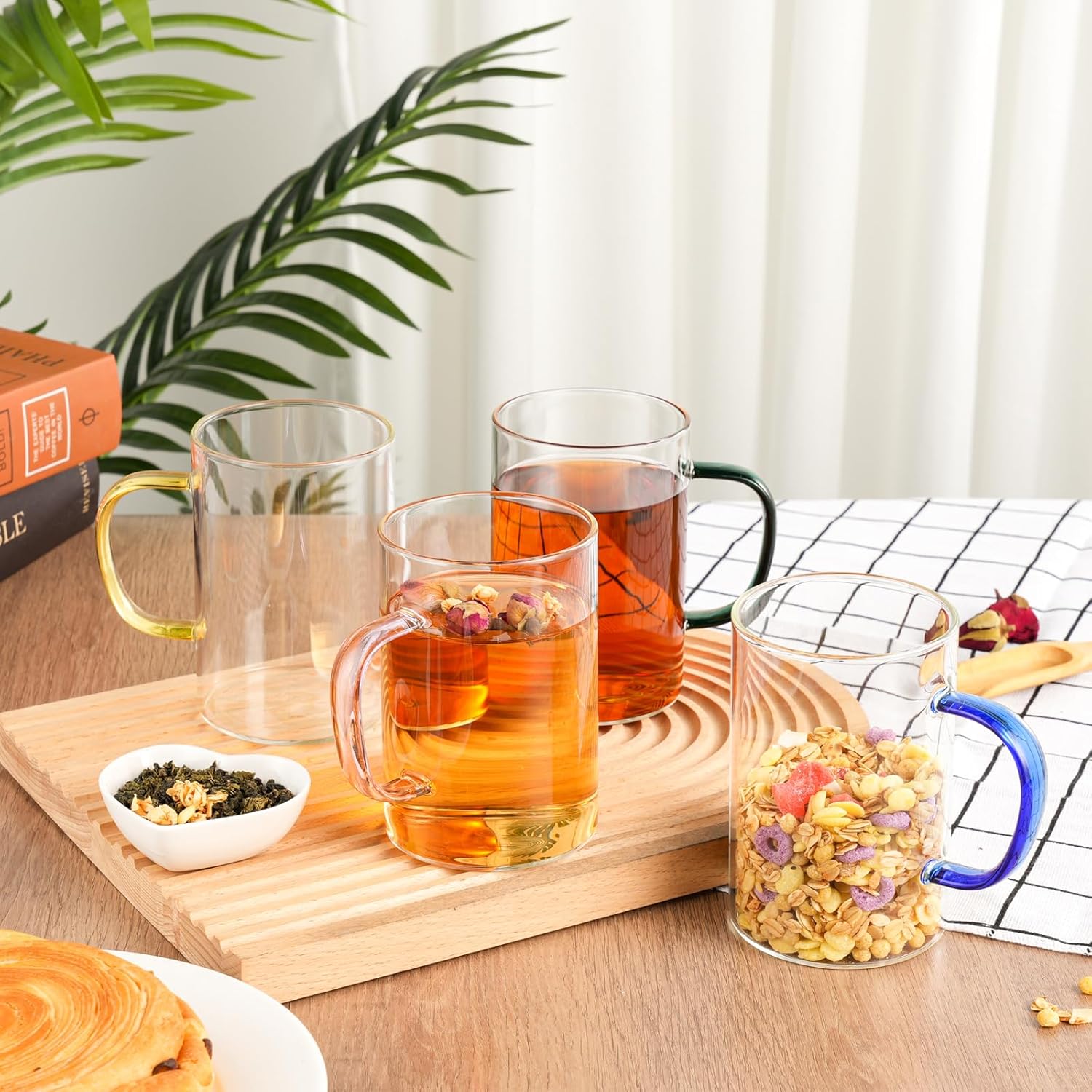 Glass Tea Cups Set of 4, Clear Borosilicate Glass Teacups with Handle for Tealover, Dishwasher & Microwave Safe Large Coffee Mugs for Espresso Cappuccino Latte Juice, 17OZ/500ML - Image 6