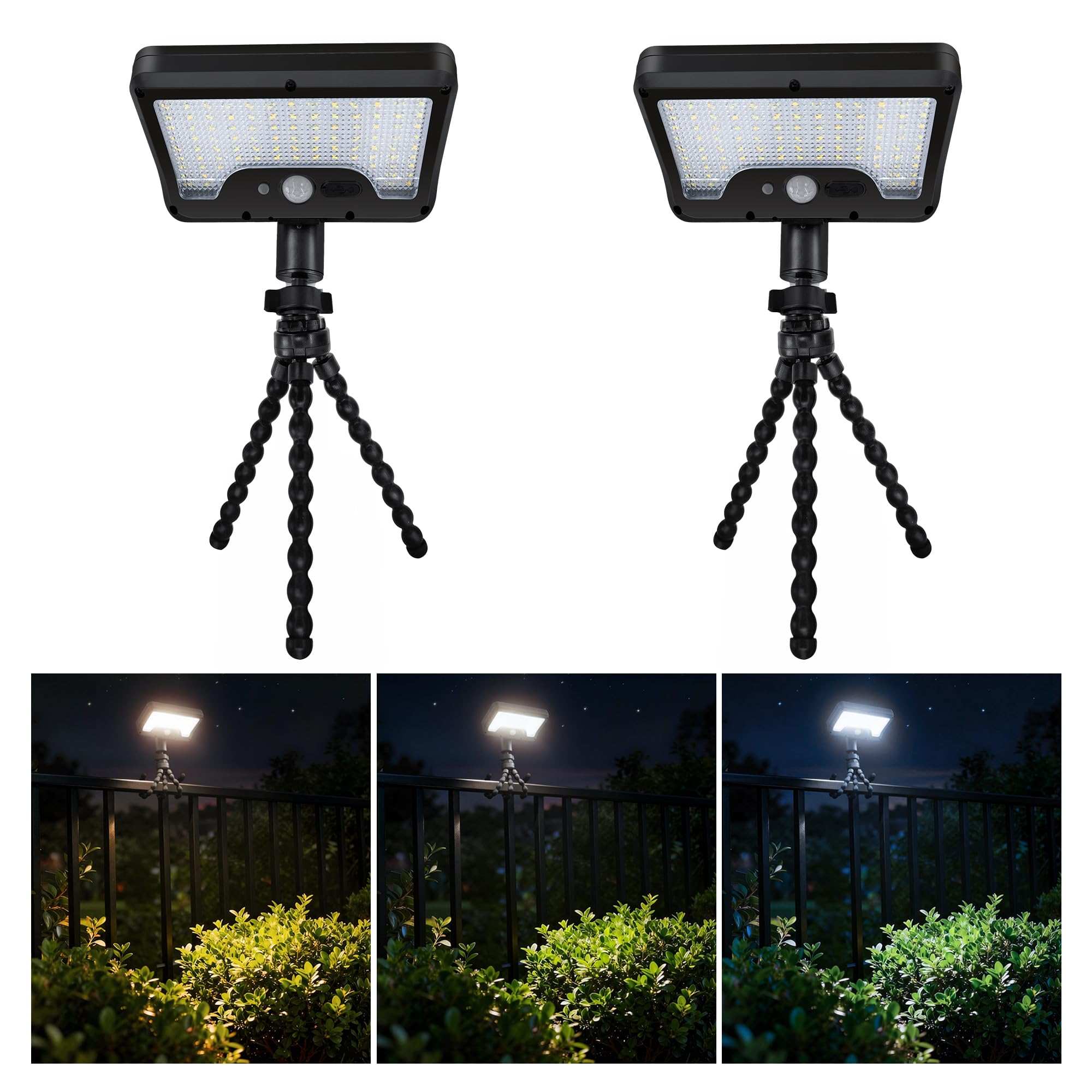 Octopus Solar Motion Lights Outdoor, 600LM, 2 Pack, Black