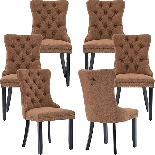 Miniatura 19 de Sillas de Comedor Juego de 6 sillas de comedor tapizadas de lino, sillas de comedor modernas de mediados de siglo, sillas de cocina y comedor con