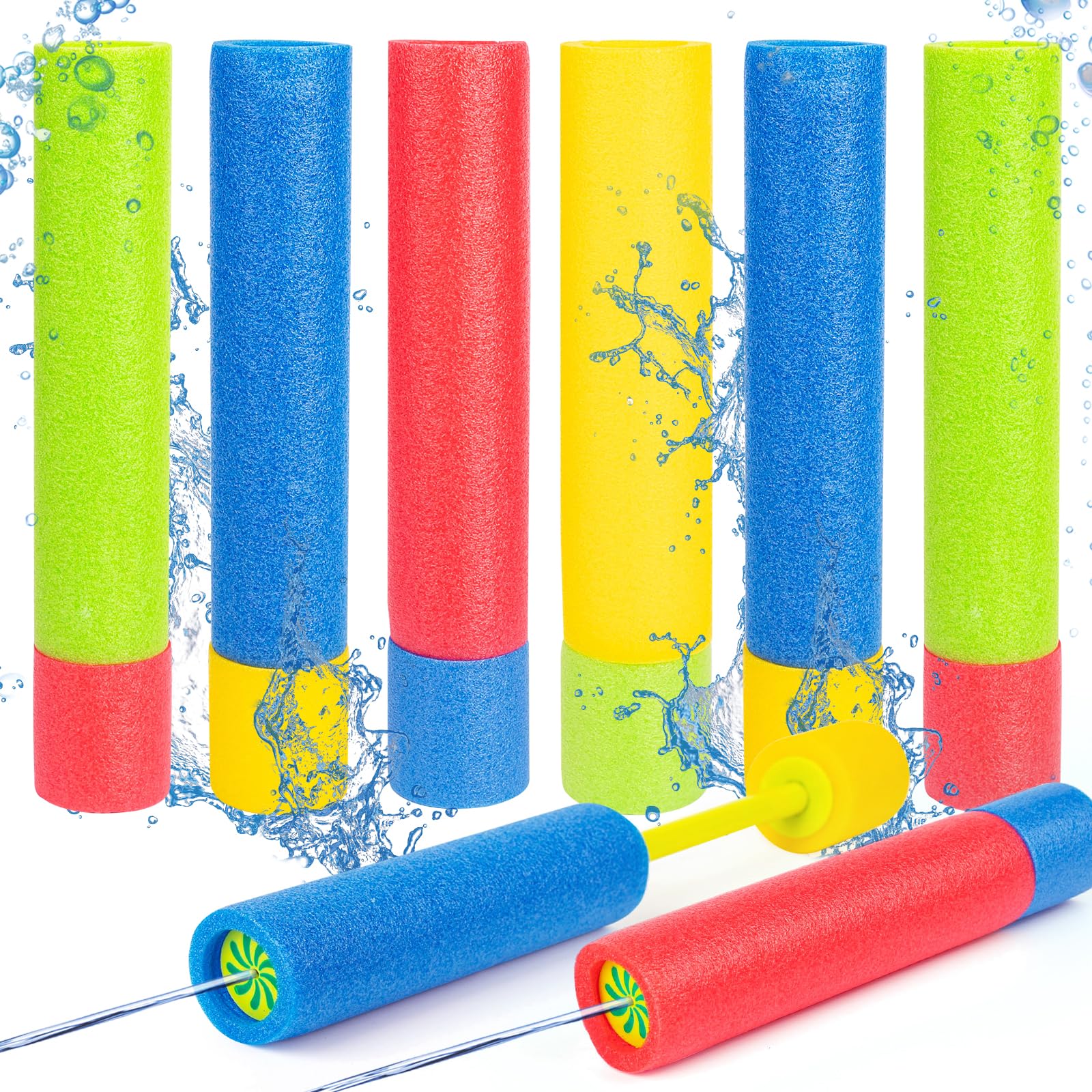 6pcs Foam Water Guns Water Pistols for Kids Water Blaster Shooters Push Pull Type Foam Water Squirter Water Gun Summer Outdoor Beach Pool Water Toys for Kids Toddlers Boys Girls