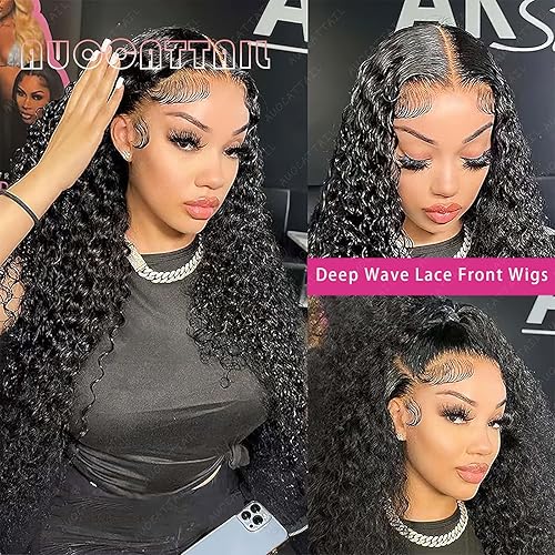 Miniatura 3 de AUOCATTAIL Peluca larga ondulada con encaje frontal, sin pegamento, densidad del 180 %, pelucas frontales de encaje transparente HD, predepiladas