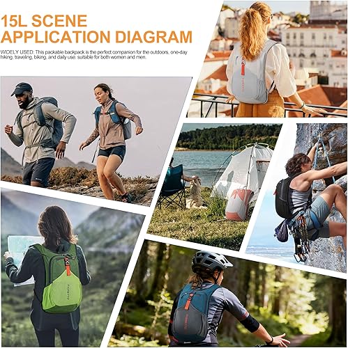 Miniatura 44 de FIORETTO Mochila de senderismo de 15L para mujeres y hombres, mochila mini plegable, ligera, pequeña mochila de día para camping, viaje, al aire