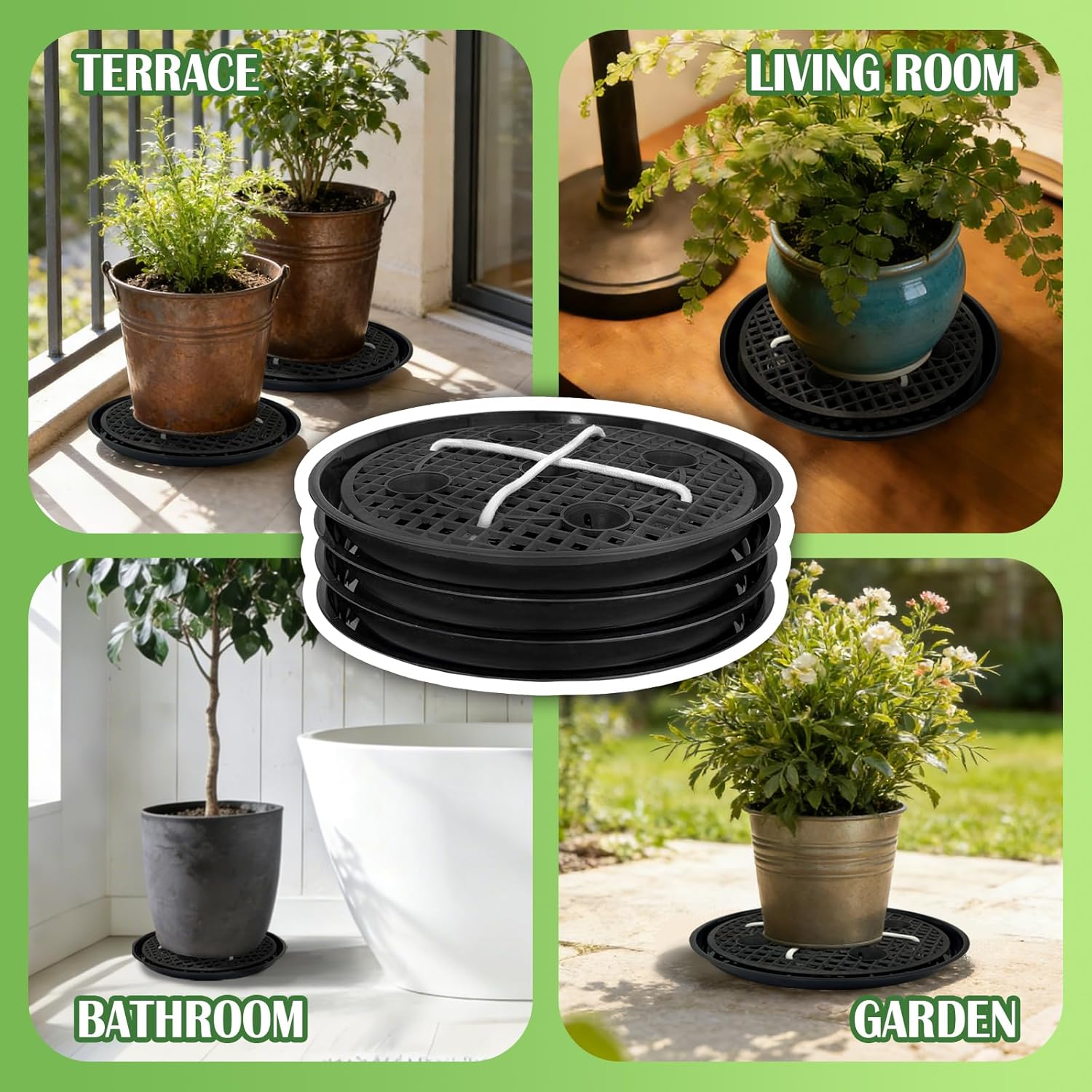 4 Pcs 14'' Self-Watering Pot Base, Auto-Irrigation System Plant Saucer Stand for 5 Gallon Fabric Pot, Auto Watering Plant Water Tray Self Watering System for Indoor Greenhouse Grow Tent Garden