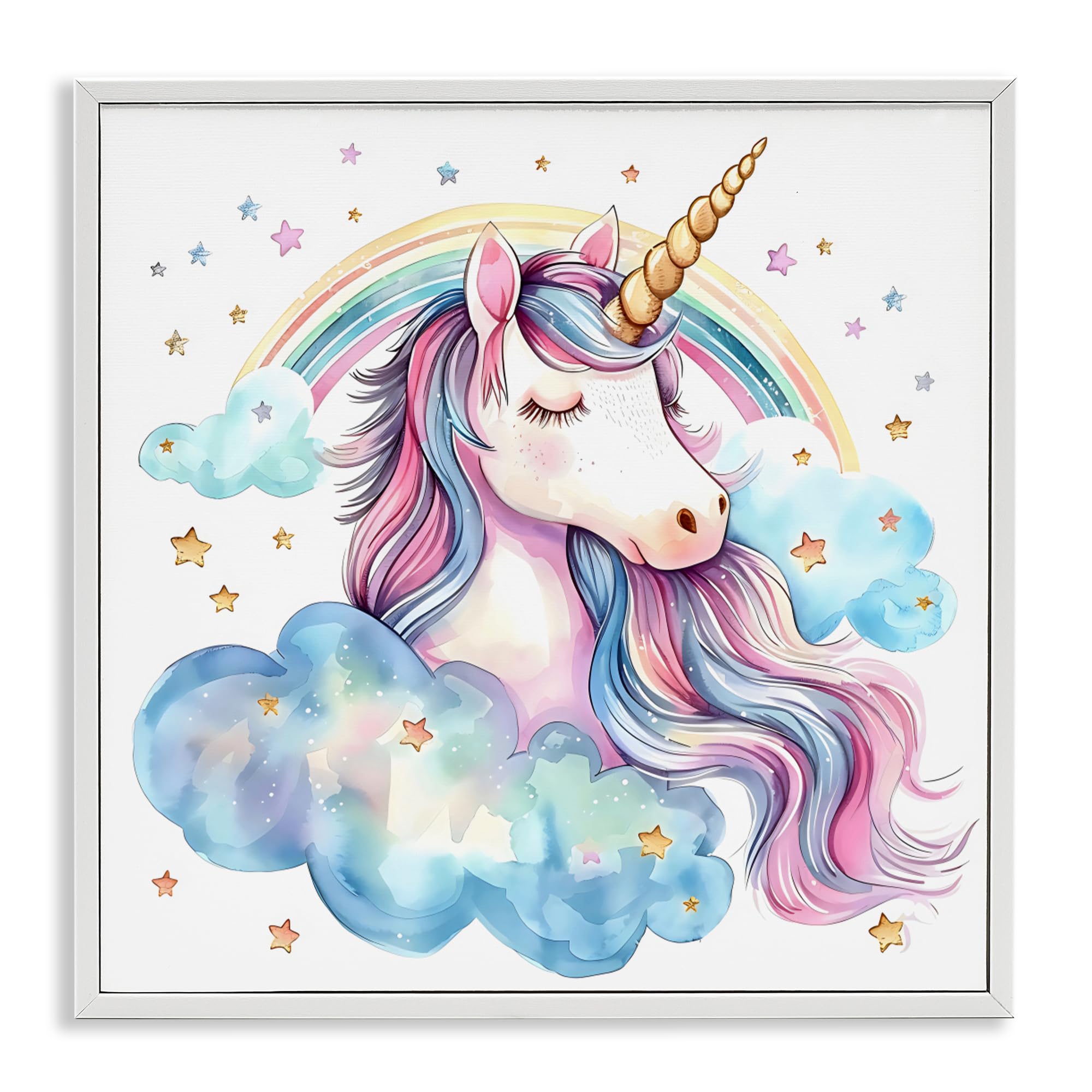 Tableau licorne arc-en-ciel Stupell Industries cadre blanc 61x61 cm