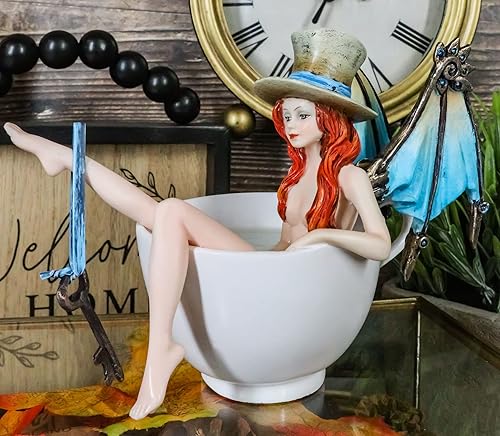 Miniatura 9 de Ebros Gift Amy Brown - Taza de té Steampunk cerrajero portador de llaves con alas de dragón mecánicas y sombrero de copa en baño de té cálido,