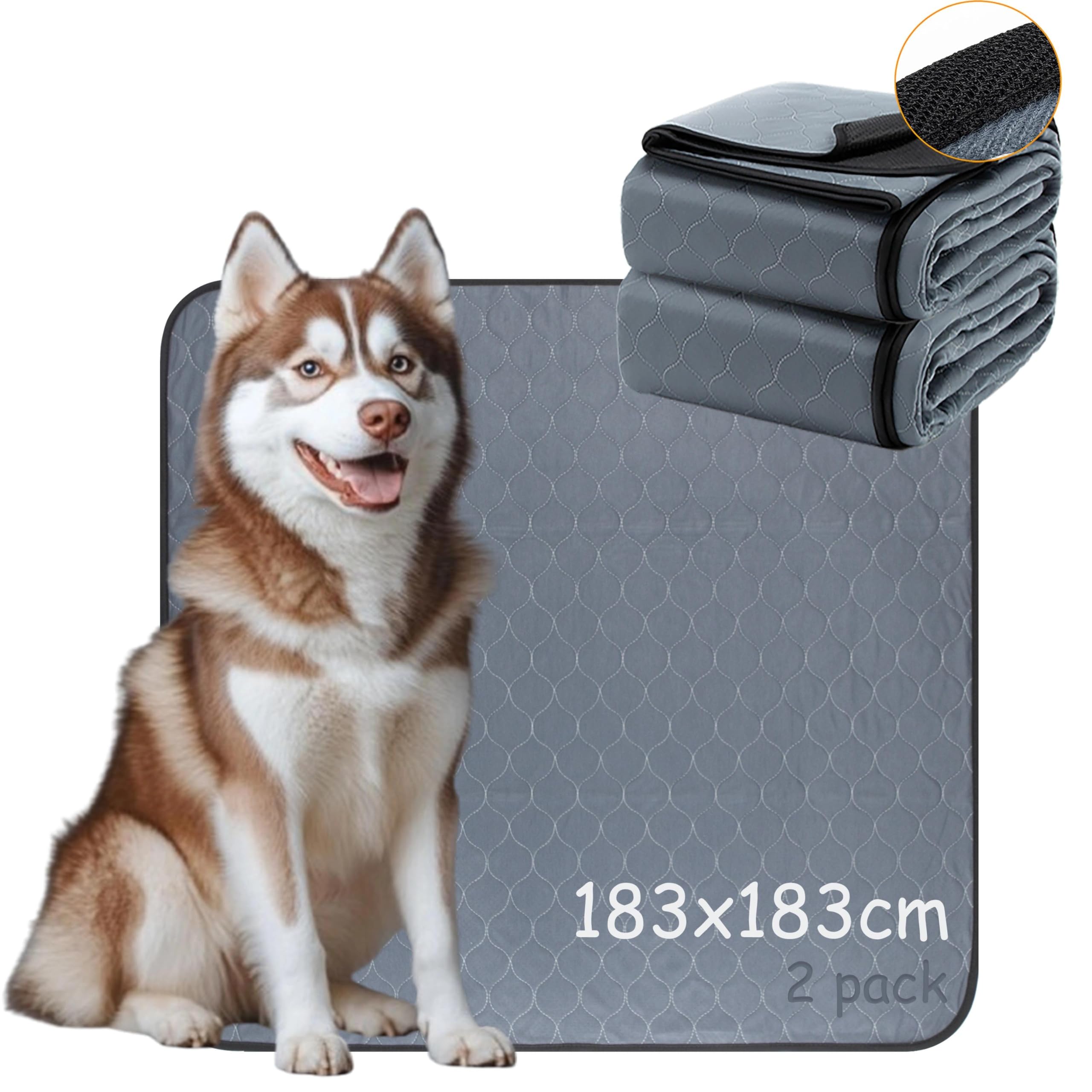 Bunlitent Extra Large Washable Dog Pee Pads,183x183 cm, Non-Slip Waterproof Pet Playpen Mat