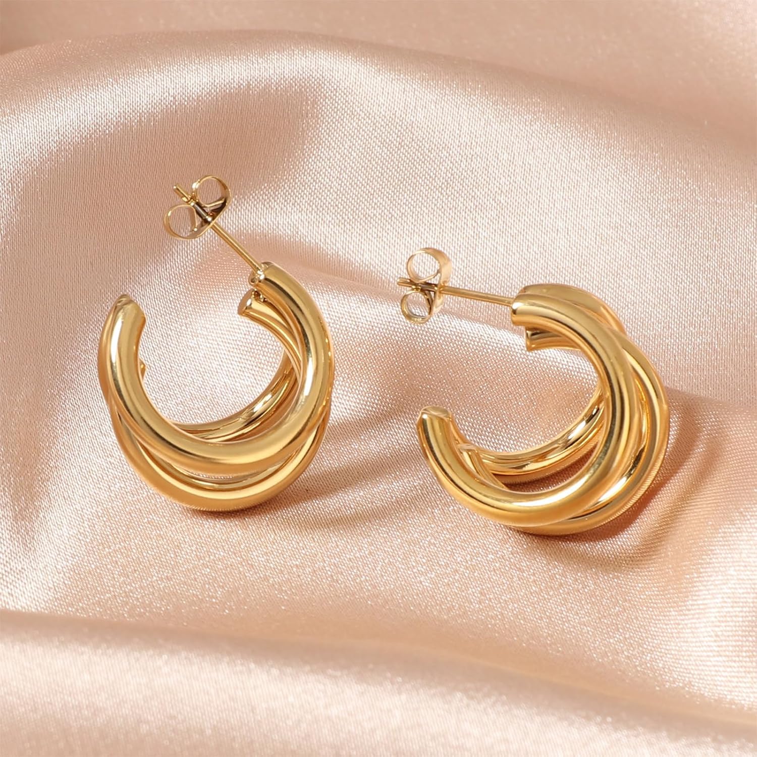 18K Gold Plated Hoop Earrings for Women Chunky Huggie Earrings Minimalist Gold Jewelry Valentine's Day Gift for Girlfriend Wife - Image 6