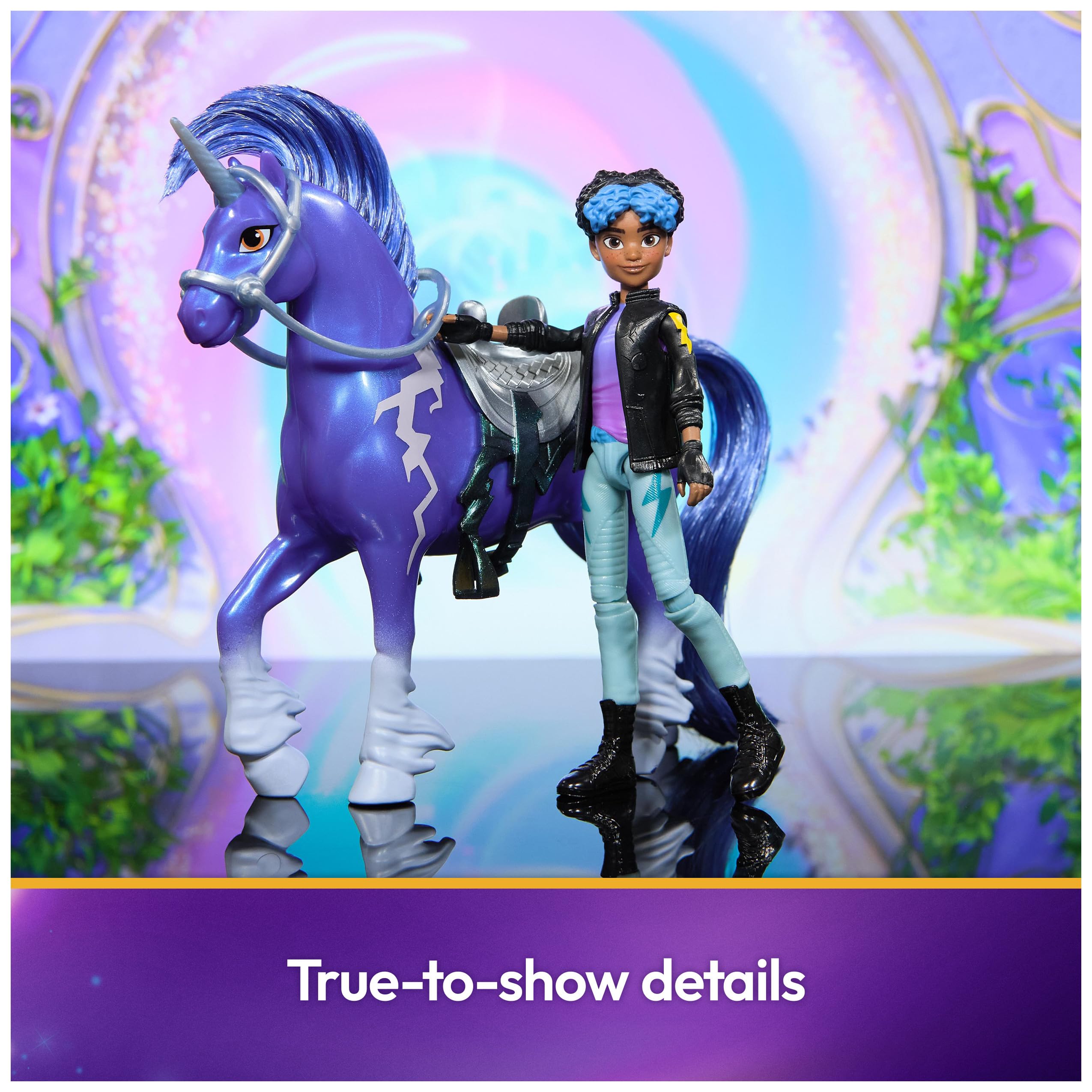 Unicorn Academy Set – Rory e Unicorno Storm con vera criniera e coda e spazzola, circa 12 cm personaggi originali della popolare serie Netflix, per bambini dai 4 anni in su