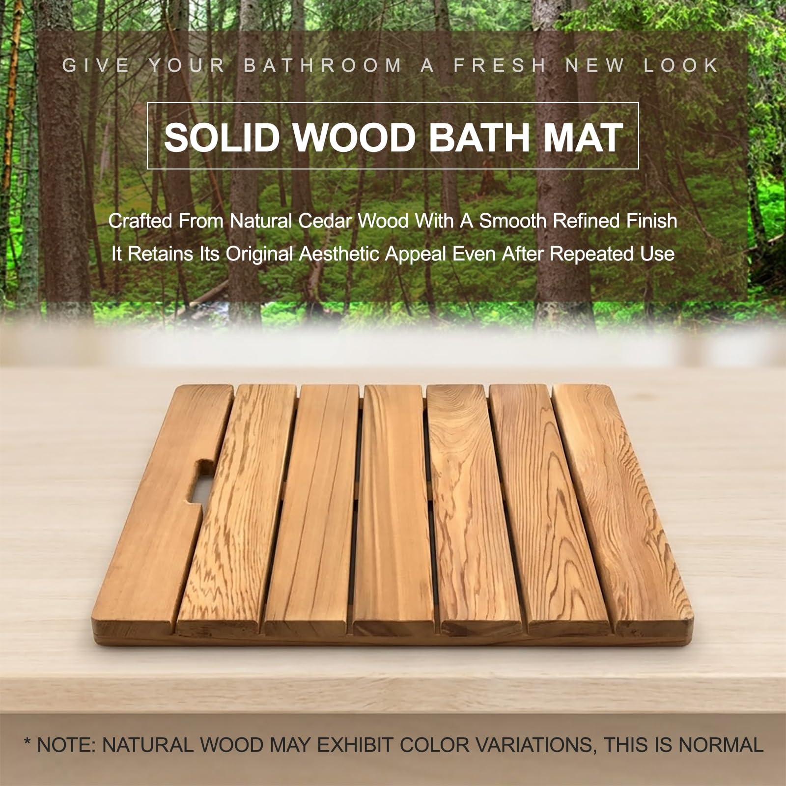 Tappetino Bagno in Legno - Pedana Doccia in Legno di Cedro Rosso - Antiscivolo con Maniglia per Bagno Sauna e Spa(Light,60x70cm/23.6x27.6in)