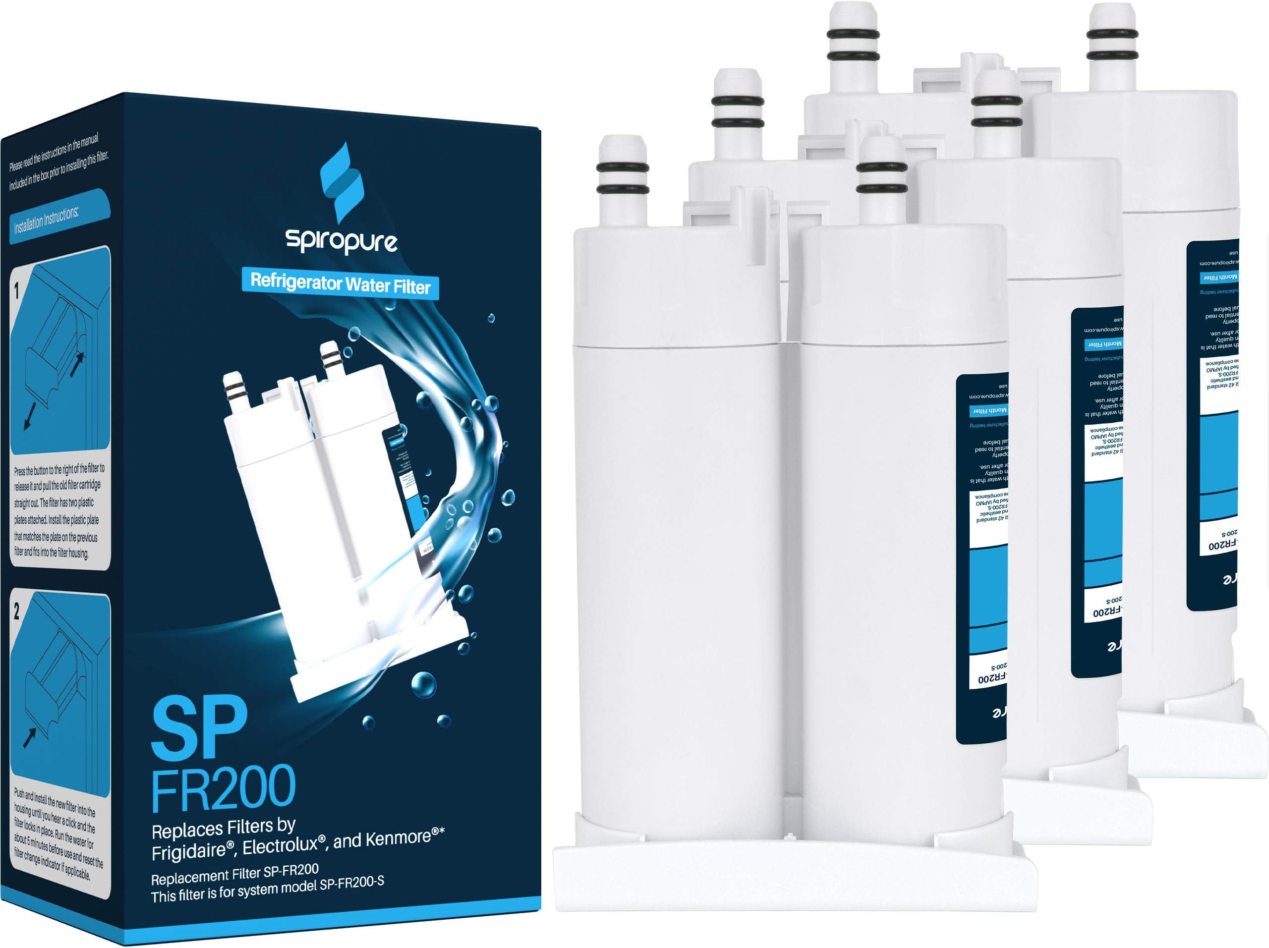 SpiroPure SP-FR200 NSF Certified Refrigerator Water Filter Replacement for WF2CB, EWF01, NGFC-2000, 1004-42-FA, PureSource2, PLHS269ZDB2, FRS26KF6EMG, FRS6LF7JS3, EWF2CBPA, 9916 (3 Pack)