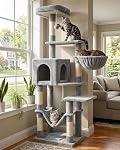 Hey-brother Cat Tree with Large Hammock, Multi-Level Cat Tower for Indoor Cats, Cat Condo with Sisal-Covered Scratching Posts and Top Perch, Light Gray MPJ050W