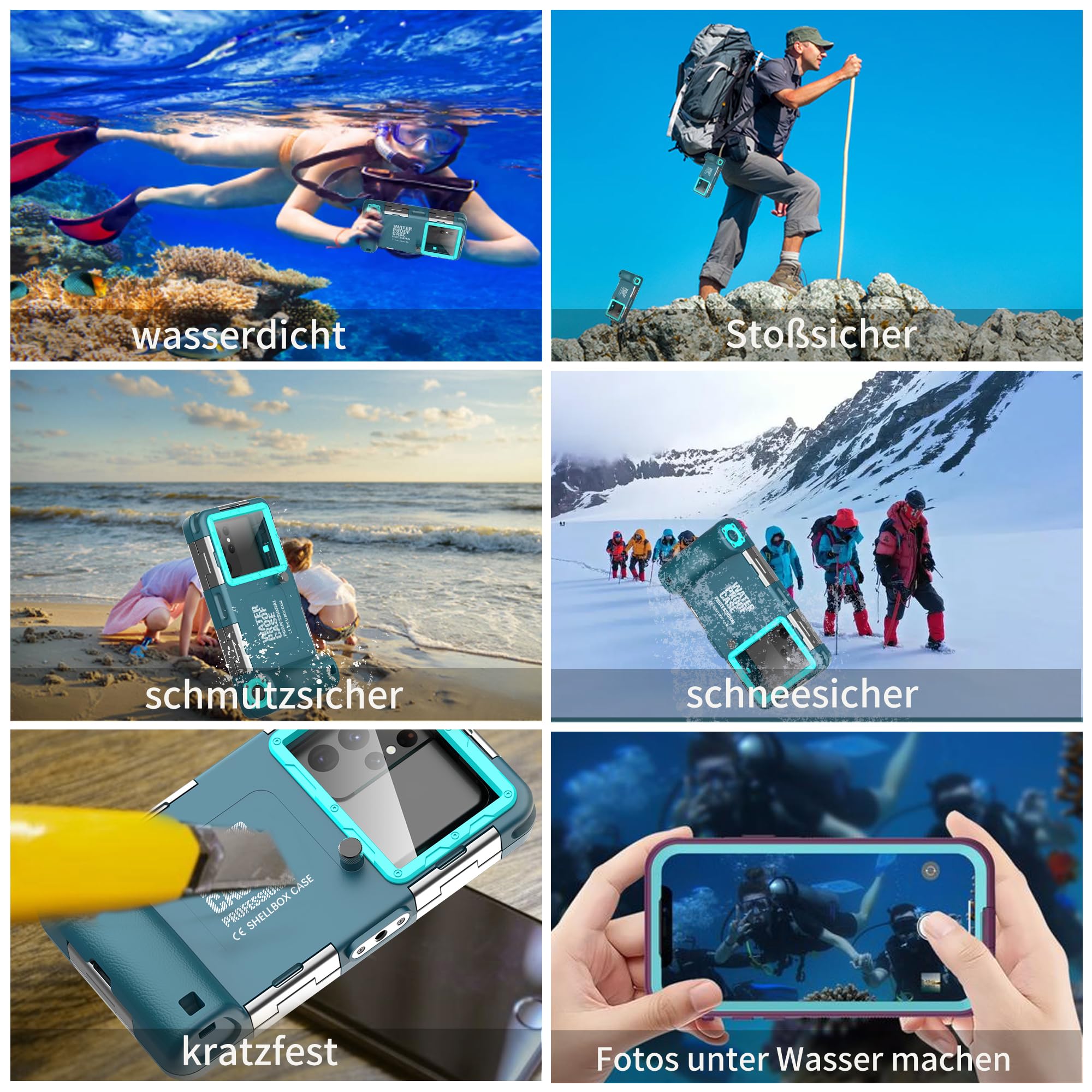 Universelle Unterwasser-Handy-Schutzhülle [50 Fuß/15 m] zum Schnorcheln, Tauchen, Schwimmen, Sport, Foto, Video, Gehäuse, kompatibel mit Handys in der Größe 4,7 bis 6,9 Zoll, iPhone, Samsung usw