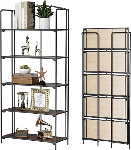 Miniatura 78 de Crofy - Estantería plegable sin montaje para sala de estar, estante plegable blanco de 5 niveles para oficina en casa, organizador de almacenamiento