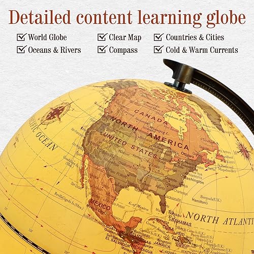 Miniatura 19 de Globo iluminado de 8 pulgadas con animales y puntos de referencia, globo mundial educativo para niños Mapa político de la Tierra, globos