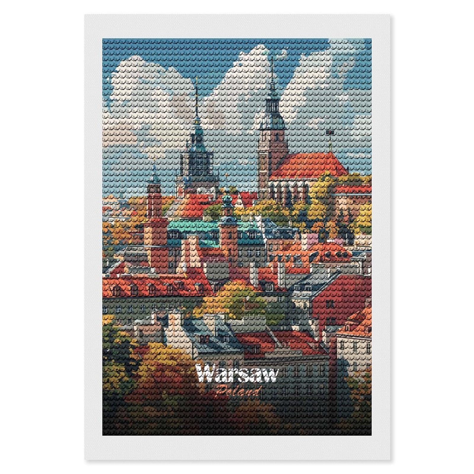Junmoney Warsaw Cityscape Round Drill Diamond Painting 8"x12", for Craft Lovers, Stress Relief Craft, Bedroom Decor, Festive Craft Gift
